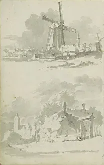 Windmill in a landscape and a village view, c.1780-c.1800. Creator: Bernhard Heinrich Thier