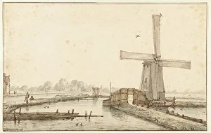 Sails Prints: The windmill on the water, 1660-1677. Creator: Anthonie van Borssom