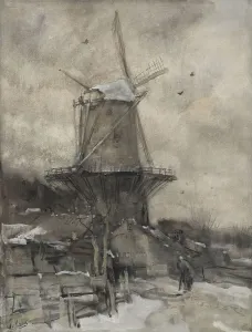 Maris Jacob Henricus Prints: A windmill in winter, 1847-1899. Creator: Jacob Henricus Maris