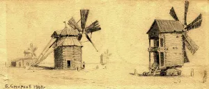 Alternative Energy Prints: Windmills on the Baraba Steppe near Omsk, 1904. Creator: Boris Vasilievich Smirnov