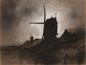 Windmills in a Landscape. Creator: Eugene Deshayes (French, 1828-1890)