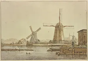Docks Prints: Three windmills near Amsterdam. Creator: Anthonie van Borssom