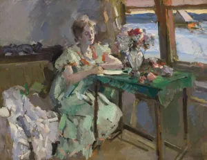 Korovin Prints: At the Window, 1918. Artist: Korovin, Konstantin Alexeyevich (1861-1939)