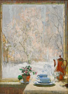 Through the Window in Winter, 1945. Artist: Gorbatov, Konstantin Ivanovich (1876-1945) Through the Window in Winter, 1945. Artist: Gorbatov, Konstantin Ivanovich (1876-1945)