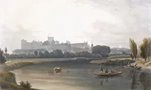 Punting Gallery: Windsor Castle from the River Thames: a West view, and fishing from punts, c1827-30