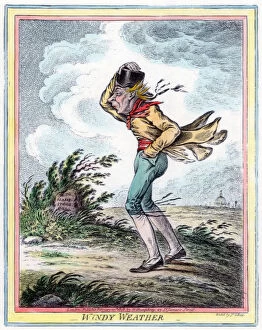 Cartoon Character Collection: Windy Weather, 1808.Artist: James Gillray