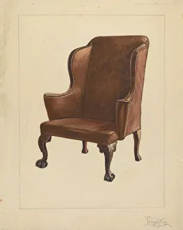 Leather Seat Prints: Wing Chair, c. 1940. Creator: Rolland Livingstone