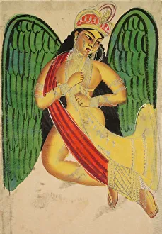 And Graphite Underdrawing On Paper Gallery: Winged Apsara with a Horn, 1800s. Creator: Unknown