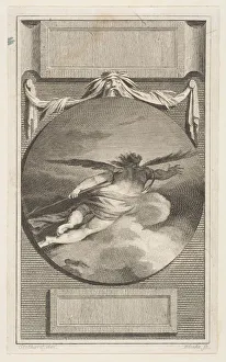 Blake Prints: Winged Figure Flying Through Clouds, ca. 1780-87. Creator: William Blake