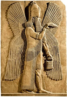 Assyrian Art Gallery: Winged genie. Detail of a relief from the palace of Assyrian king Sargon II, 722-705 BC