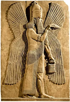 Limestone Prints: Winged genie. Detail of a relief from the palace of Assyrian king Sargon II