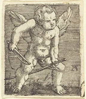 Hobby Horse Prints: Winged Genii with Hobby Horse and Whip, c. 1520. Creator: Albrecht Altdorfer