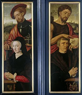 Pieter Pourbus Prints: Two Wings of a Triptych with Portraits of Donors with Saints Adrian and John the Baptist