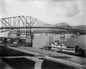 River Mississippi Prints: Winona bridges over the Mississippi, c1898. Creator: Unknown