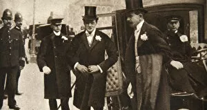 Police Officer Collection: Winston Churchill arriving at the doors of St Margarets, Westminster, on his wedding day, 1908