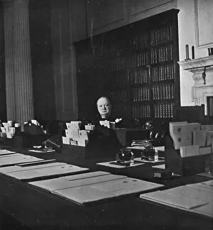 Benjamin Tucker Collection: Winston Churchill in the Cabinet Room of 10 Downing Street, c1940s, (1945)