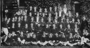 Benjamin Tucker Collection: Winston Churchill in a group photograph at Harrow School, c1889, (1945)