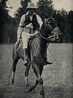 Pith Helmet Prints: Winston Churchill Playing Polo, 1920s, (1945). Creator: Unknown