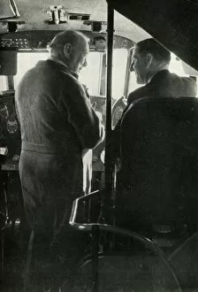 Winston Leonard Spencer Churchill Gallery: Winston Churchill talking to Captain Shakespeare of the flying boat Berwick, c1939-c1944 (1946)