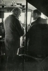 Charles Morin Prints: Winston Churchill talking to Captain Shakespeare of the flying boat Berwick