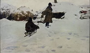 Sledding Collection: Winter, 1902. Artist: Stolitsa, Evgeni Ivanovich (1870-1929)