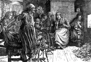 Cottage Industry Prints: A winter evening in the Bavarian Tyrol, 1871. Creator: Joseph Swain