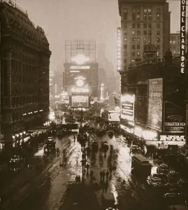 Times Square Prints: Winter evening on Times Square and Broadway, New York, USA, early 1930s