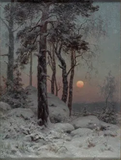 Moonrise Prints: Winter Landscape, 1880. Creator: August Fredrik Ahlstedt