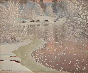 Fjaestad Prints: Winter landscape, 1925. Creator: Fjaestad, Gustaf (1868-1948)