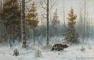 Winter Landscape with bear, 1907. Artist: Muravyov, Count Vladimir Leonidovich (1861-1940) Winter Landscape with bear, 1907. Artist: Muravyov, Count Vladimir Leonidovich (1861-1940)