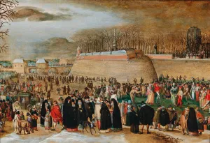 Mardi Gras Gallery: Winter landscape with a carnival scene near the Kipdorppoort Bastion in Antwerp. Creator: Vrancx