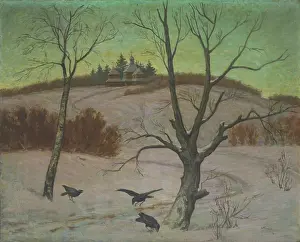 Andrej Kovcik Prints: Winter landscape with a church, 1922. Creator: Andrej Kovacik