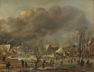 Neer Aert Van Der Prints: Winter Landscape with Church and Farmhouses, c.1775. Creator: Unknown