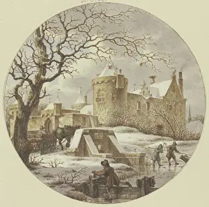 Sled Prints: Winter landscape in front of the city wall