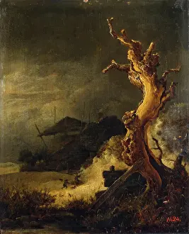 Aged Prints: Winter Landscape with a Dead Tree, 1670. Creator: Jacob van Ruisdael