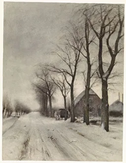 Vanishing Point Prints: Winter landscape with farmhouse and row of trees, 1860-1892. Creator: Louis Apol
