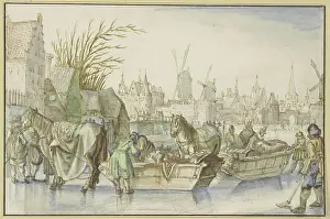 Frozen Prints: Winter landscape, in the foreground two horse-drawn sleighs