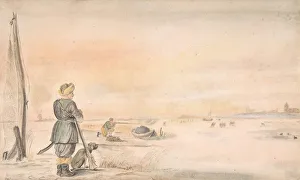 Hendrick Prints: Winter Landscape with a Hunter and his Dog, n. d Creator: Hendrick Avercamp