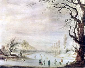 A Winter Landscape with Ice Skaters, c1606-1643. Artist: Gysbrecht Leytens A Winter Landscape with Ice Skaters, c1606-1643. Artist: Gysbrecht Leytens
