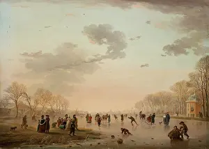 Vast Prints: Winter Landscape with Ice Skaters on a River, 1800. Creator: Andries Vermeulen