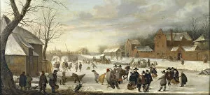 Winter landscape with iceskaters
