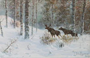 Muravyov Prints: Winter Landscape with Mooses, 1907
