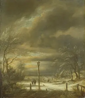 Streetlighting Prints: Winter Landscape near Haarlem with a Lamppost, c1670-1680. Creator: Jacob van Ruisdael