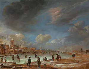 Town Life Prints: Winter Landscape near a Town with Kolf Players, c.1658-c.1660. Creator: Aert van der Neer
