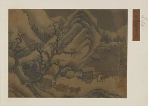 Carts Prints: Winter landscape: ox-carts on the road, Possibly Ming dynasty, 1368-1644