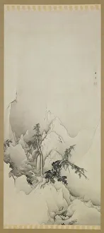 Ravine Prints: Winter landscape: a ravine, Meiji era, 1883. Creator: Kano Hogai