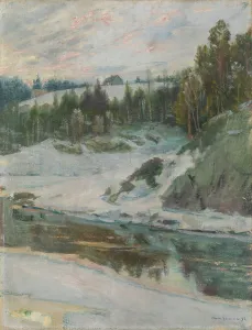 Riverscape Prints: Winter landscape with River, 1893. Creator: Jorgen Sorensen