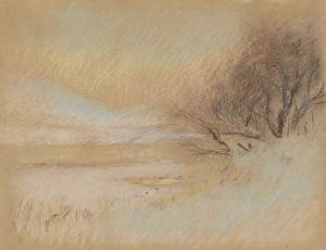 Ladislav Prints: Winter landscape with a river, 1898-1899. Creator: Ladislav Mednyanszky
