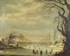 Cloudy Prints: Winter Landscape with Skaters, 1630. Creator: Gysbrecht Leytens