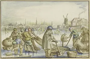 Fisherman Prints: Winter landscape with many skaters